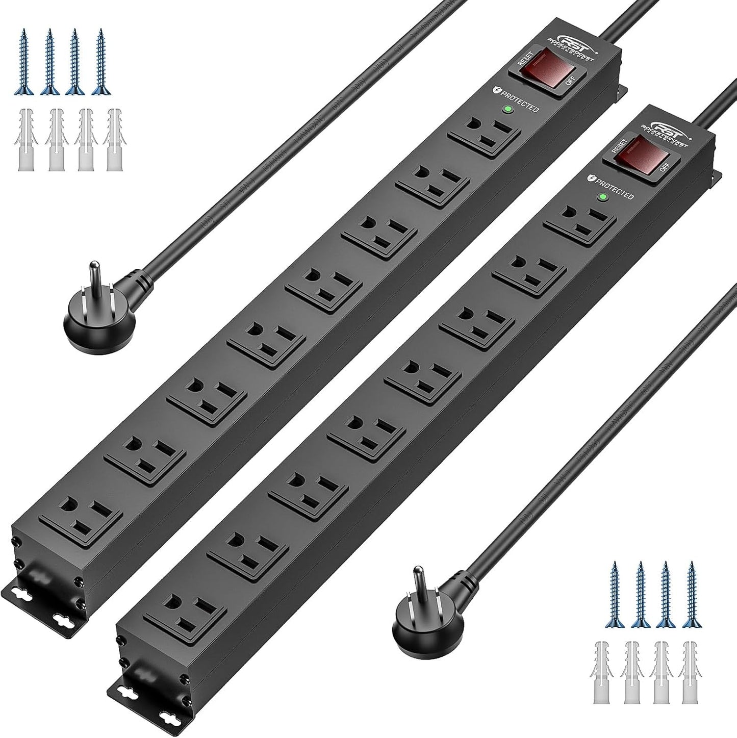 CRST 2-Pack 8-Outlet Heavy Duty Metal Power Strip, 2100J Surge, Mountable, SGS Certified
