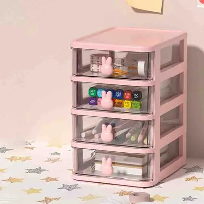 2-5 Layers Clear Stacking Drawer Organizer Multi-Tier PP Storage Box Cartoon for Office/Beauty Products, Modular Desktop System