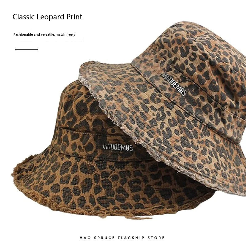 Hat, women's style, American leopard print fisherman hat, face enhancing small basin hat, spicy girl feng shui bucket hat