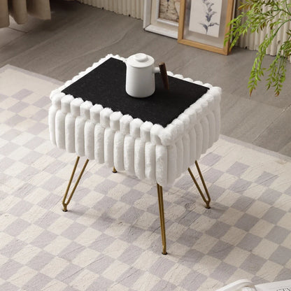 Chic Faux Fur Vanity Stool With Storage - Soft, Comfortable Ottoman Chair For Makeup & Relaxation With Ottoman Chair For Vanity
