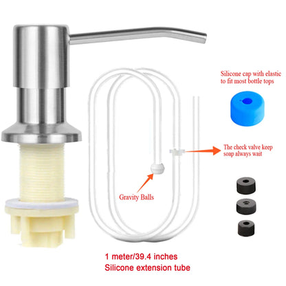 Stainless Steel Press Head Soap Dispenser for Kitchen Sink Soap Dispenser Extension Tube kit Under Sink Soap Dispenser Pump