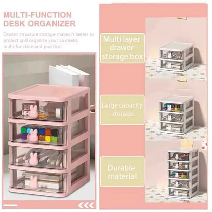 2-5 Layers Clear Stacking Drawer Organizer Multi-Tier PP Storage Box Cartoon for Office/Beauty Products, Modular Desktop System
