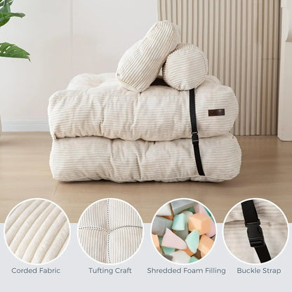 Folding Sofa Bed, Convertible Sleeper Chair with Pillow Foldable Matress, Portable Fold Out Chair Bed Comfy Floor Sofa Lounge