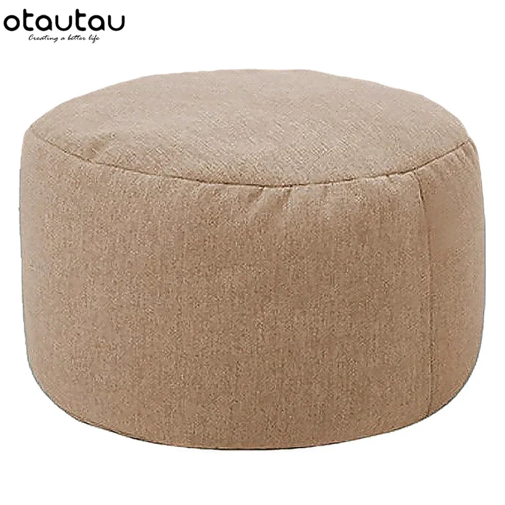OTAUTAU Linen Bean Bag Chair with Filling Beanbag Pouf Ottoman Footstool Tatami Round Stool Futon Puff Relax Lounge Furniture