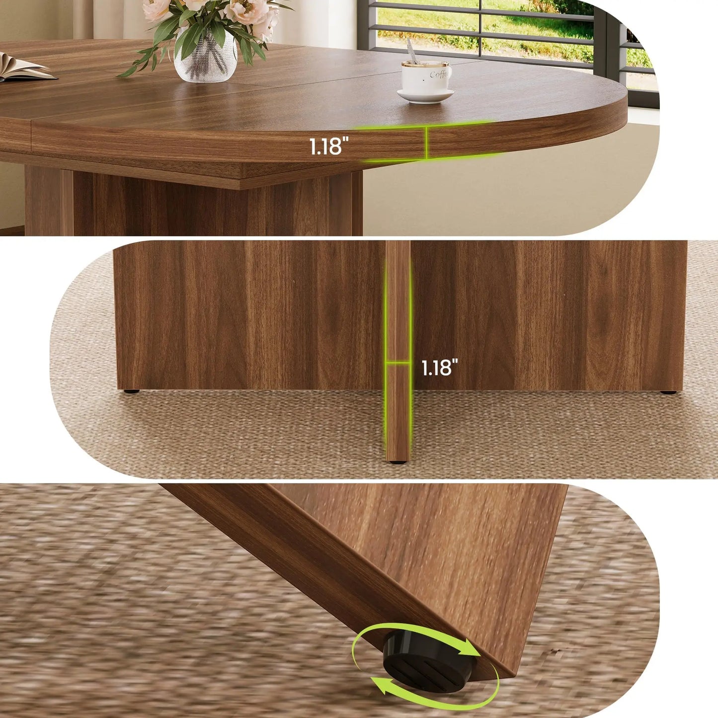 Extendable Round to Oval Dining Table For 4-8, Modern Expandable Kitchen Table With Removable Leaves, Space Saving Dinner Table