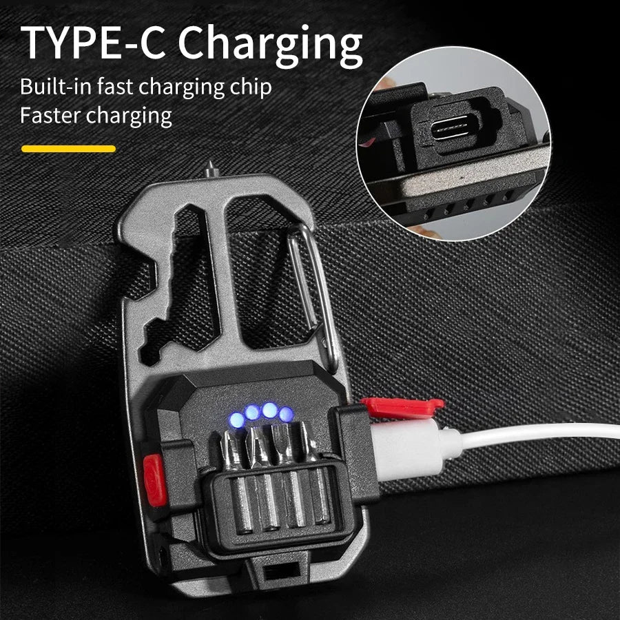 COB Keychain Work Light with Battery Display 8 Mode Rechargeable High Lumens Portable LED Light for Camping Hiking Running
