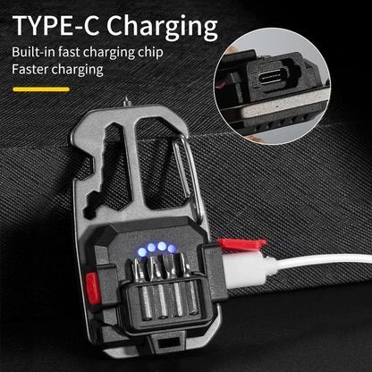 COB Keychain Work Light with Battery Display 8 Mode Rechargeable High Lumens Portable LED Light for Camping Hiking Running