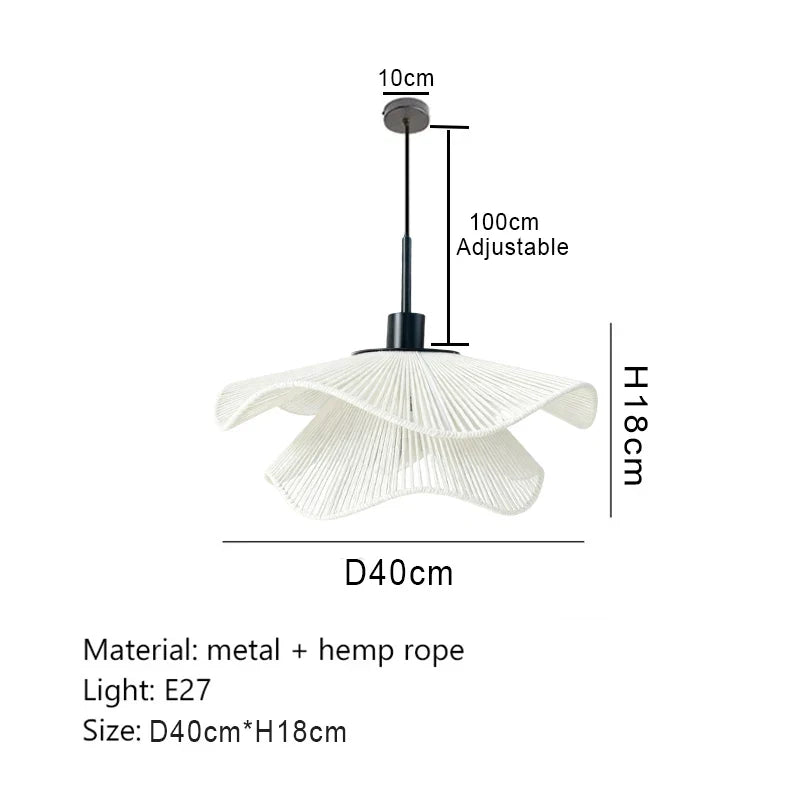 LED E27 Pendant Light Wabi Sabi Style Hemp Rope Pendant Lamp Warm Lights Living Room Bedroom Restaurant Home Decor Lighting