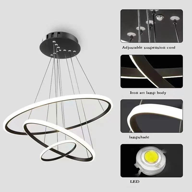 Nordic Simple Circles Pendant Lamp Chandelier LED 3 Rings lights for Dining Bar Living Room Chandelier Loft home decoration