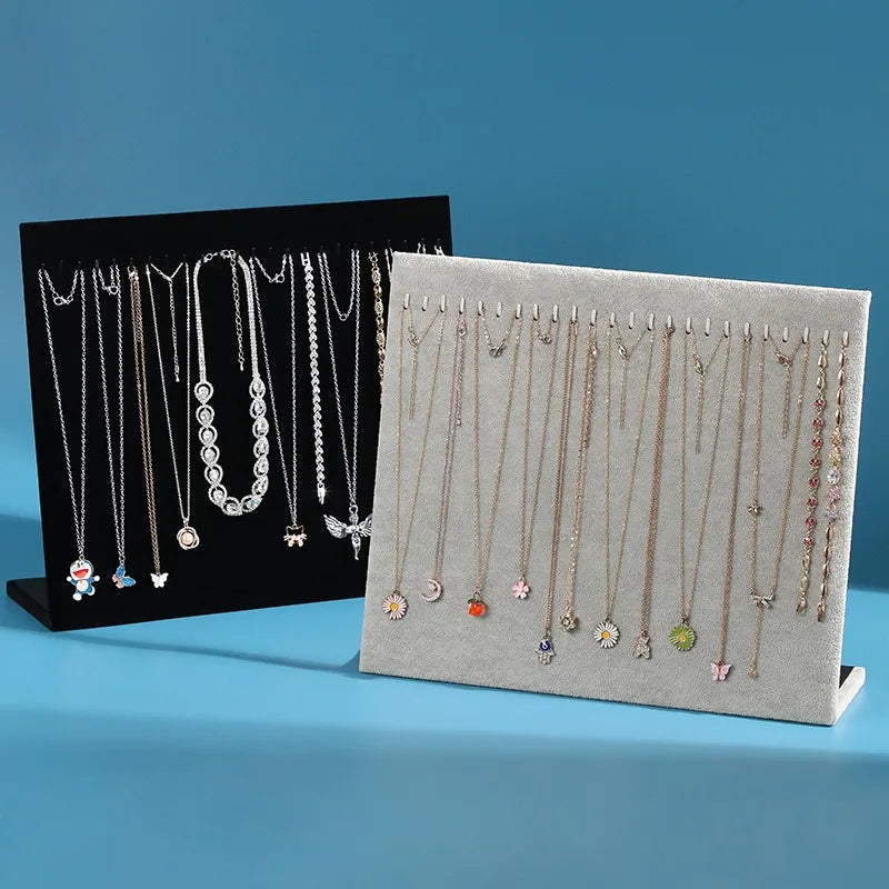 L-shaped Necklace Display Rack, Black Plush Necklace Display Stand for Bangle Chain Necklace Display & Storage