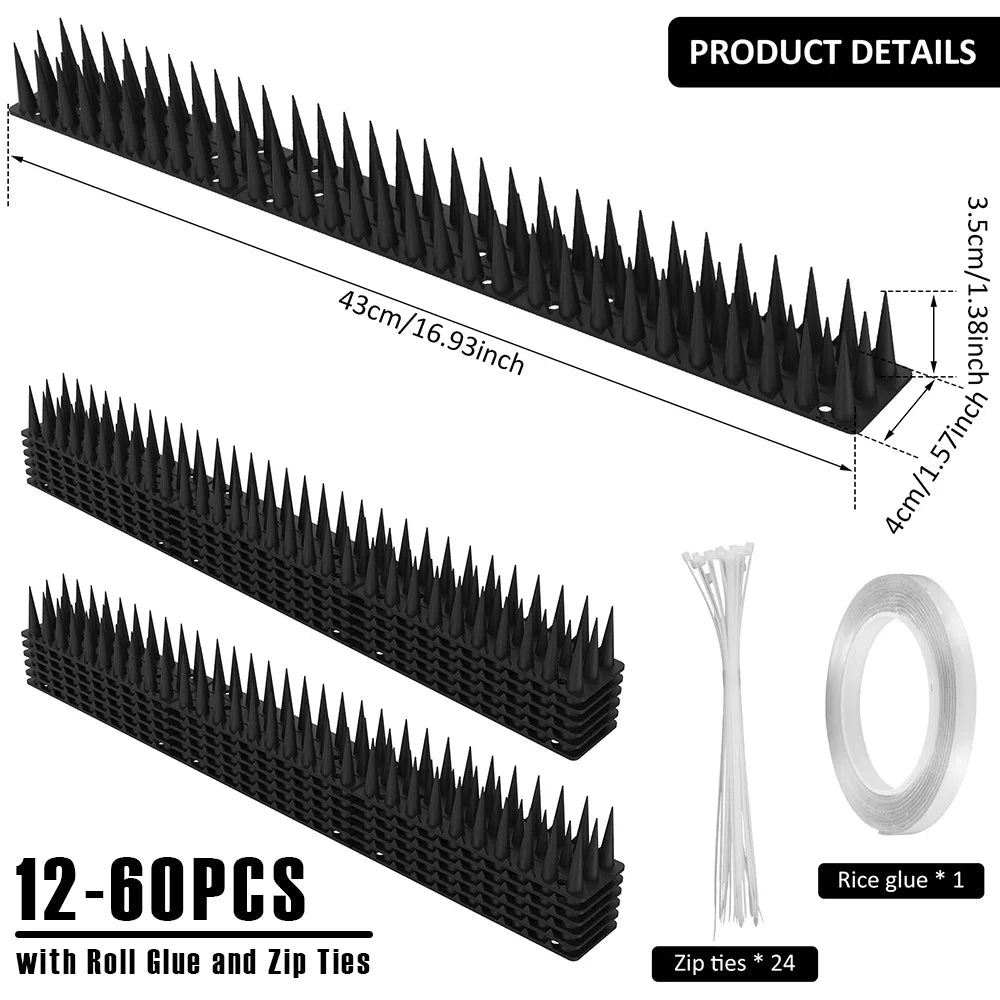 12-60Pcs Anti Climb Bird Spikes Fence Wall Spikes Stop Birds and Cats Sitting on Fence Cat Repellent Spike for Deterrent Burglar