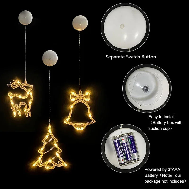 Christmas LED Snowflake Light Santa Hanging Sucker Lamp Window Ornaments Decoration for Home Xmas New Year Decor String Lights