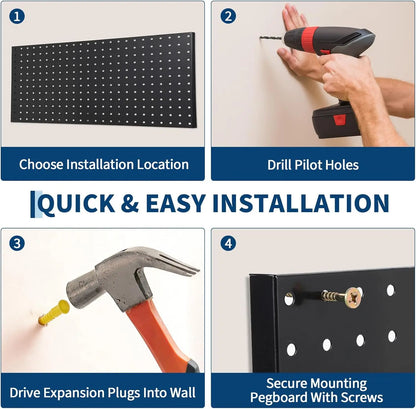 4 PCS Metal Pegboard Panels 48"X24" Peg Board Wall Organizer with Flexible Layout for Garage Storage,Workshop,Craft Room Tool