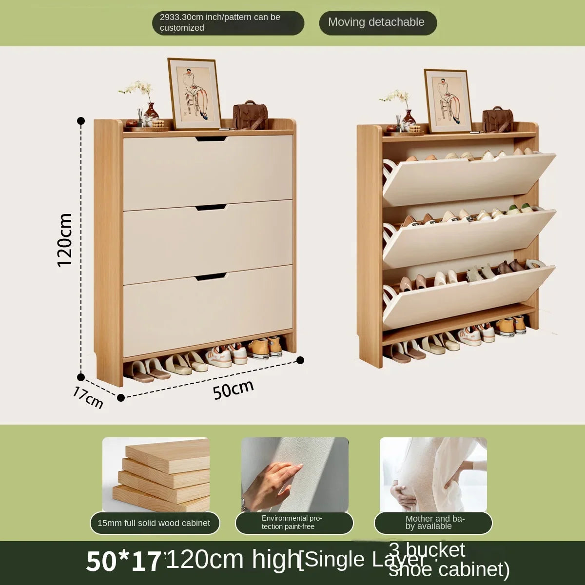 Solid wood ultra-thin flip shoe cabinet, home use, entrance door, foyer storage cabinet, new style wall-mounted shoe rack