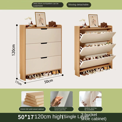 Solid wood ultra-thin flip shoe cabinet, home use, entrance door, foyer storage cabinet, new style wall-mounted shoe rack