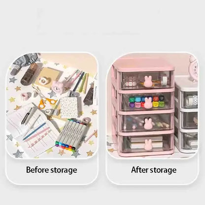 2-5 Layers Clear Stacking Drawer Organizer Multi-Tier PP Storage Box Cartoon for Office/Beauty Products, Modular Desktop System