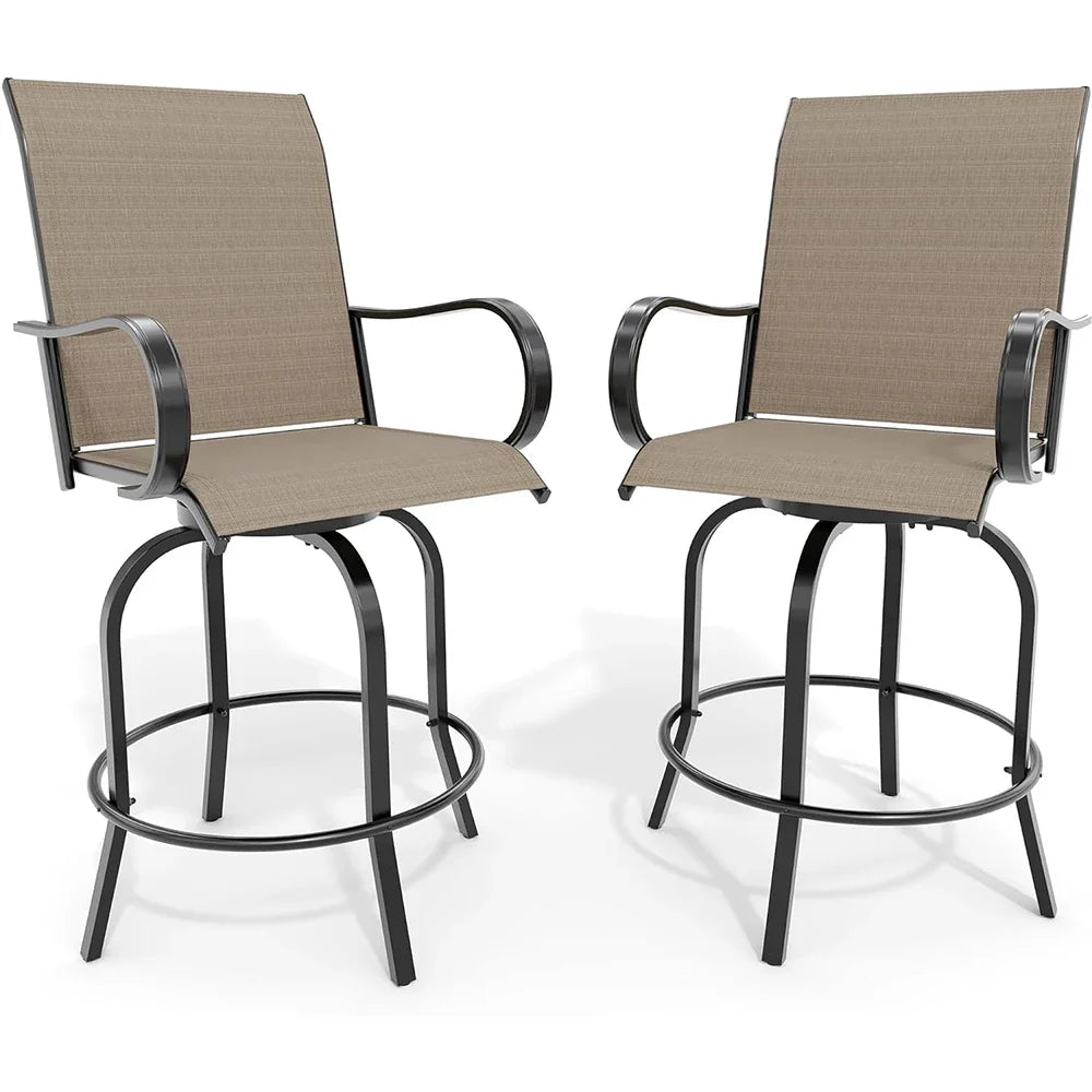 Set Of 2 All-Weather Swivel Bar Stools, 360° Rotating Outdoor Counter Height Chairs With High Back & Armrests For Deck Patio