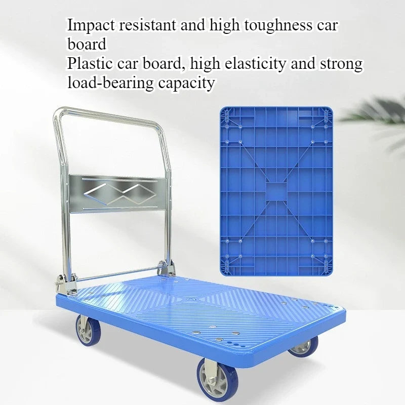 Trolley Folding Pull Goods Small Pull Truck Warehouse Trailer Portable Four Wheels Silent Shopping Trolley Handling Flat Truck