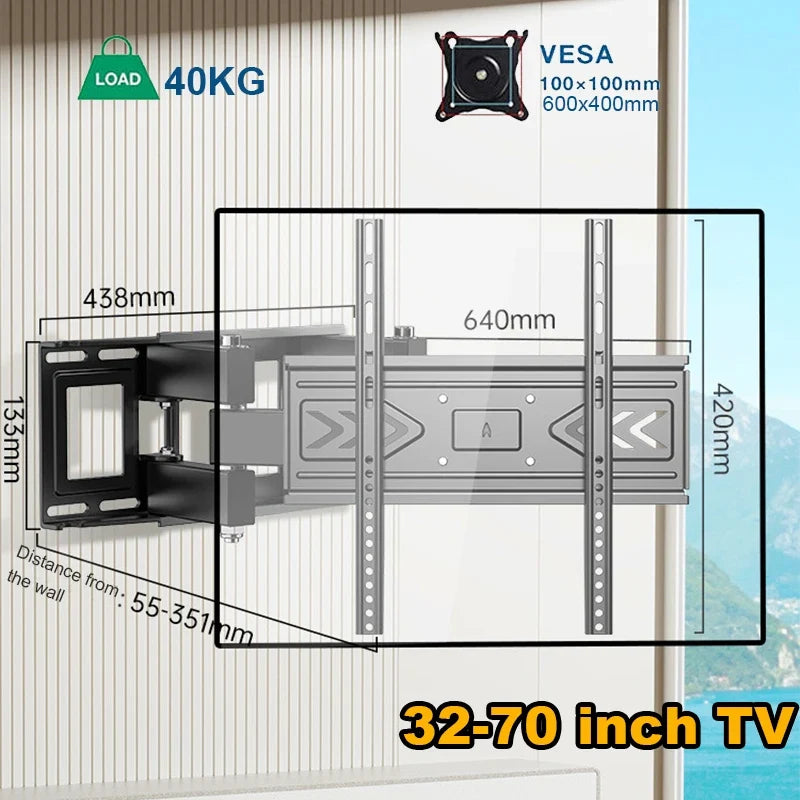 Full Motion TV Wall Mount for Most 40-80 inch TV Swivel Tilt Mount with Dual Articulating Arms Up to 121 lbs VESA 600x400mm