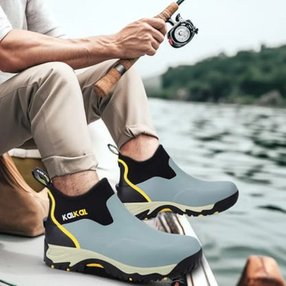 Kalkal Men's Rubber Boots Waterproof Ankle Rain Boots Insulated Working Booties with Comfortable Sports Sole Outdoor Mud Boots