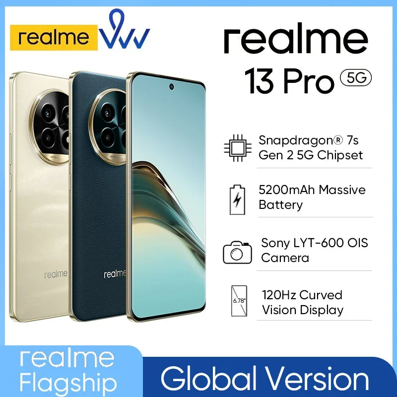 Global Version realme 13 Pro Smartphone Snapdragon 7s Gen 2 5G Chipset Sony LYT-600 OIS Camera 120Hz Curved Display AI Imaging