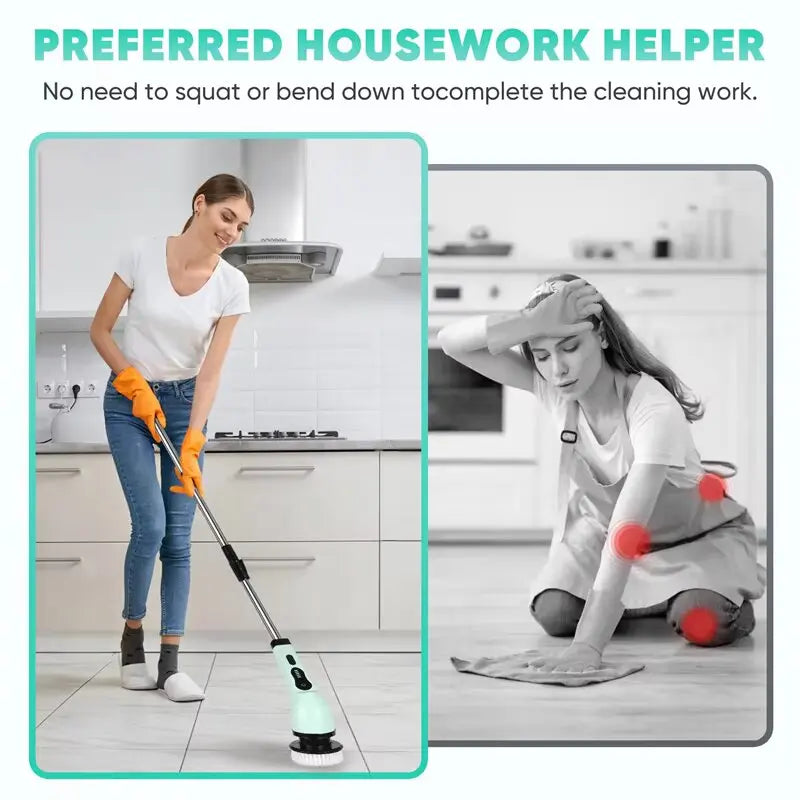 9-in-1 Wireless Rotating Electric Cleaning Brush - Household Multi-scene Scrubber for Bathroom, Kitchen & Toilet Deep Cleaning
