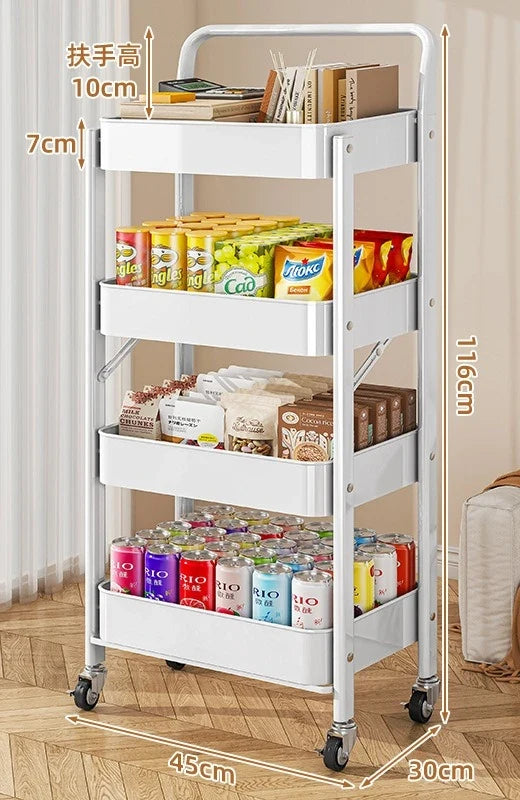 Foldable Multi Tier Rolling Trolley Organizer Cart Kitchen Home Bedroom Books Snacks Portable Storage Cart Wheels Furniture
