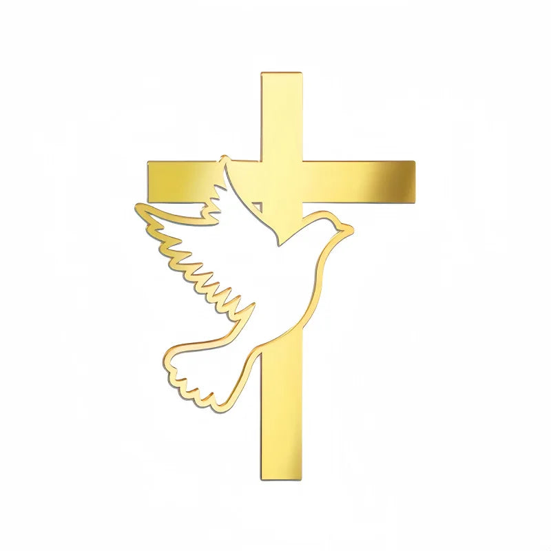 2025 Christ Cross Birthday Cake Topper Gold Acrylic Dove Cross Eucharist Baptism Party Communion Baptism Cake Topper Decoration