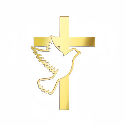 2025 Christ Cross Birthday Cake Topper Gold Acrylic Dove Cross Eucharist Baptism Party Communion Baptism Cake Topper Decoration