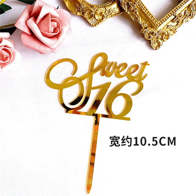 New 0-9 Number Happy Birthday Cake Topper Golden Acrylic Wedding Cake Topper Adorn For Kids Birthday Party Holiday Cake Supplies