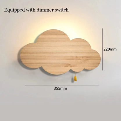 Wood grain cloud wall lamp with dimmer switch LED Wall light Children Room Nursery Room Bedroom Bedside Wall Lights