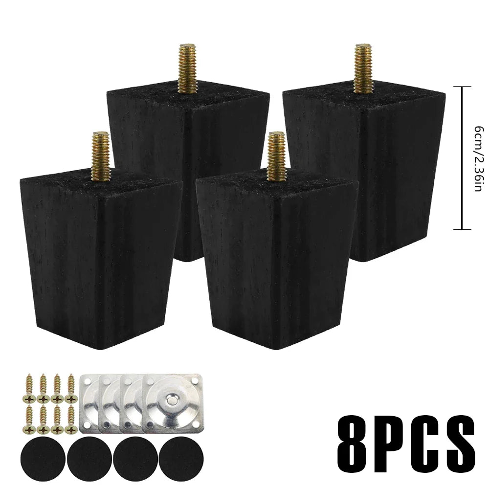 4/8Pcs Square Furniture Feet 6/10/15cm Solid Wood Sofa Legs Replacement Height Furniture Legs with Screws Mounting Plate Pads
