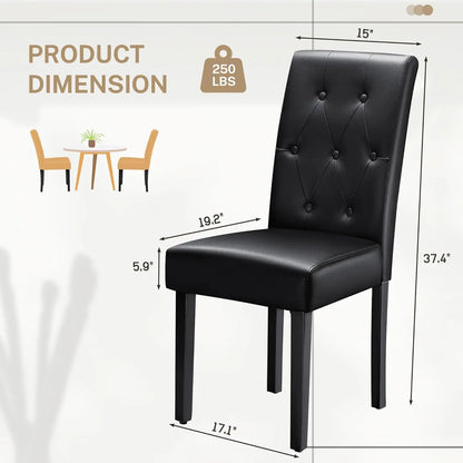 Upholstered Dining Chairs Set of 4, PU Leather Dinning Room Chairs, Button Tufted Kitchen Chairs with Adjustable Wood Legs