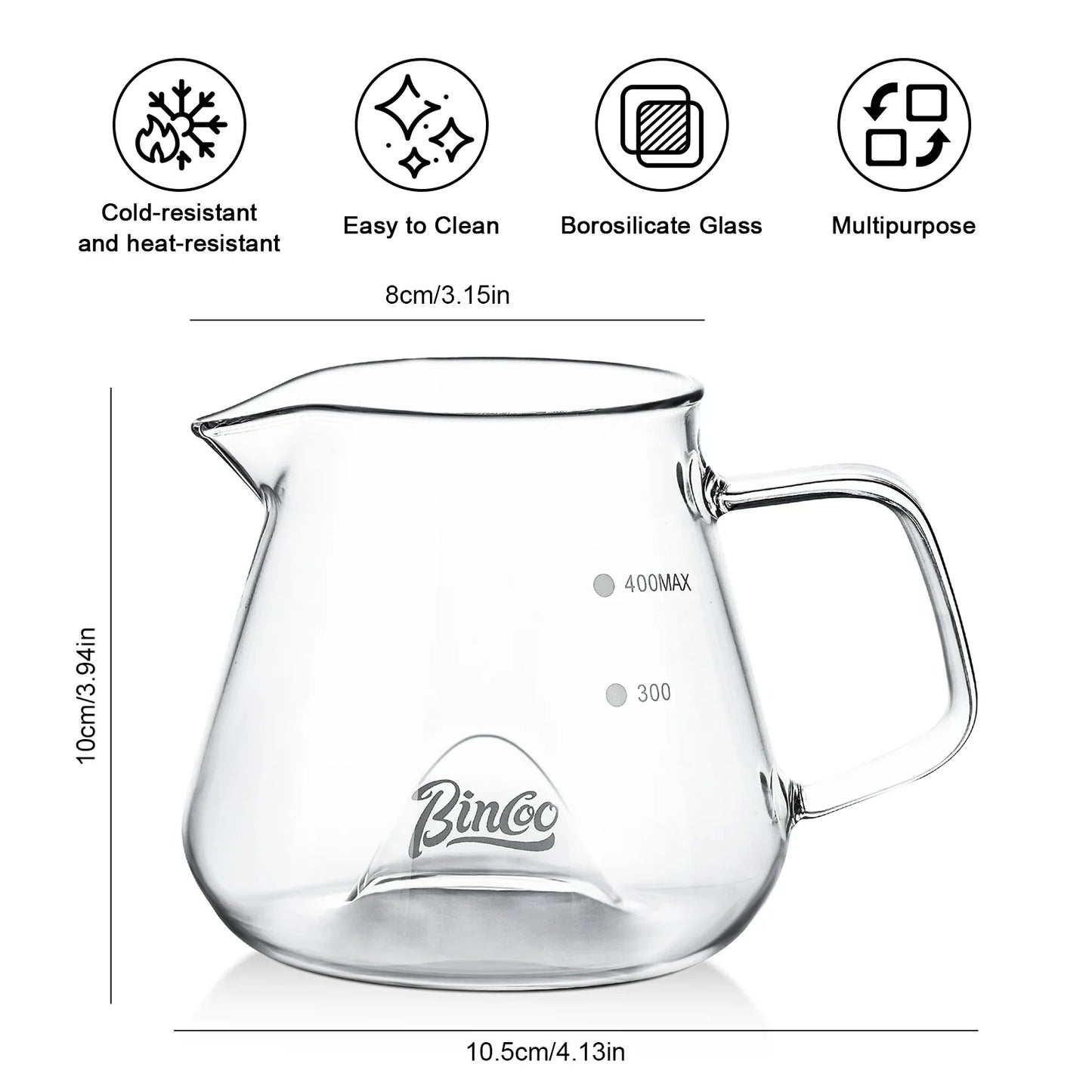 Bincoo 400ML Clear Glass Coffee Carafe Heat Resistant Visual Brewing Control Easy Sharing Pour over Coffee Maker