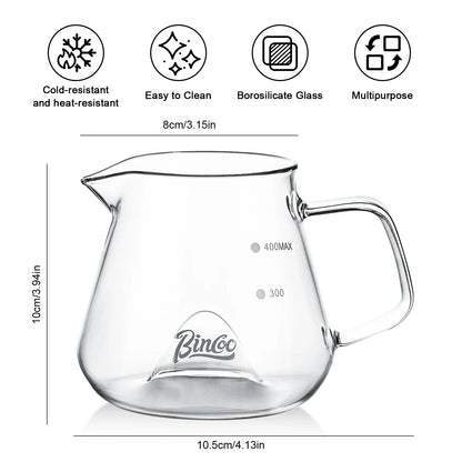 Bincoo 400ML Clear Glass Coffee Carafe Heat Resistant Visual Brewing Control Easy Sharing Pour over Coffee Maker