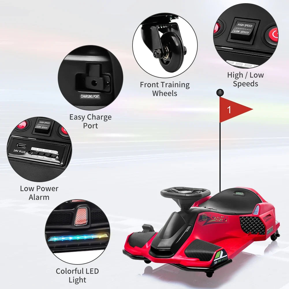 24V Electric Go-Kart Kids Outdoor Ride On Drift Racing Car Toy with Variable Speeds Up to 7.5 Mph,LED Lights,Music,USB Port