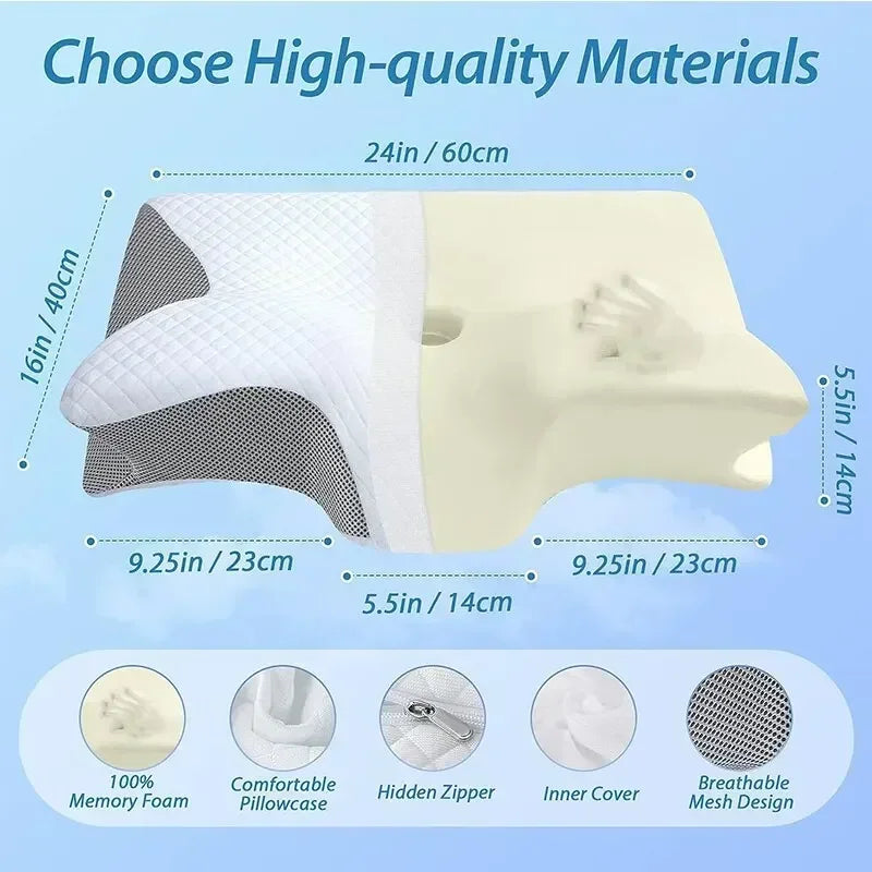 Memory Foam Pillow for Cervical Spine Protection, Slow Rebound, Butterfly Shaped Ergonomic, Multifunctional Side Sleeping Pillow