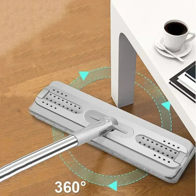 Hands-free Flat Floor Mop Bucket - Microfiber Magic Cleaning Tool with Squeegee Scalable Wet Dry Use for Home Kitchen Household