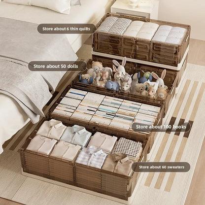 Folding storage ******der the bed Plastic transparent extra large roller dustproof storage box Clothes quilt finishing box