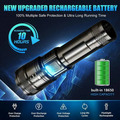Super Bright Flashlight USB Rechargeable LED Long Range Tactical Torch Outdoor Waterproof Emergency Camping Fishing Lantern