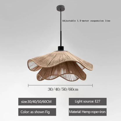 Rattan Flower pendant Lamp LED Chandelier Home Decoration Living Room Dining Indoor Bedroom Bedside Height Adjustable