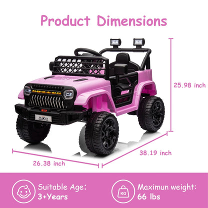 12V Kids Ride On Truck Car Toy Battery Powered Electric Vehicle with Remote Control, Spring Suspension, LED Lights, Music,