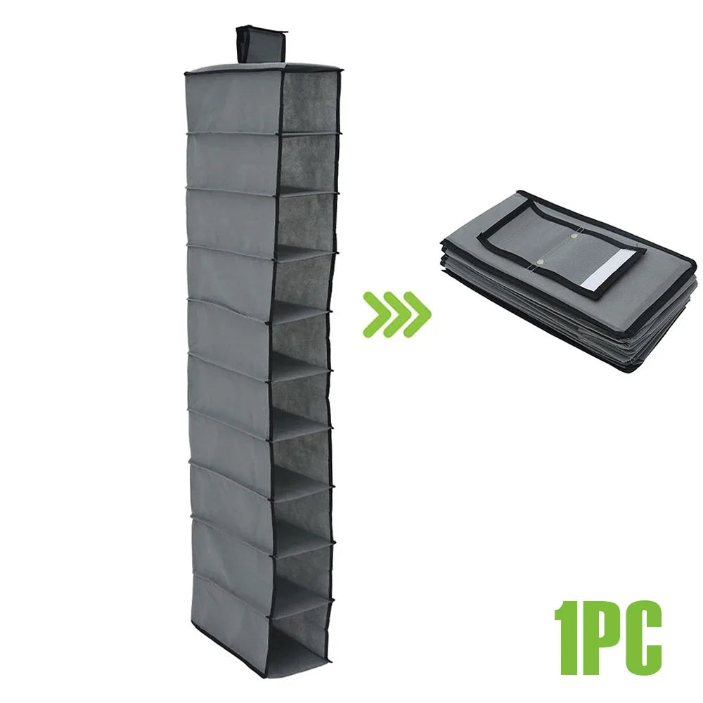 10 Layer Shoe Box Storage Hanging Bag Non-Woven Fabric Hanging Shoe Shelves Collapsible Wardrobe Storage Organizer for Shelves