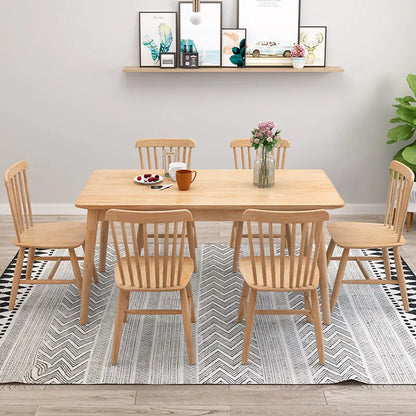 Nordic Solid Wood Dining Table Set 4 6 Chairs Rectangular Natural Wood Finish Small Apartment Home Kitchen Dining Room Furniture