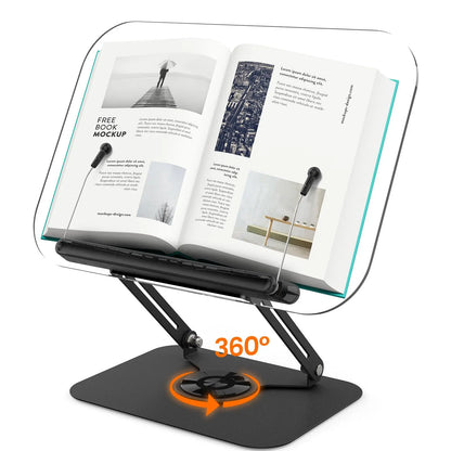 NEW Acrylic Book Stand with Storage for Reading Adjustable Book Holder with 360° Rotating Base Foldable Desktop Riser Stand