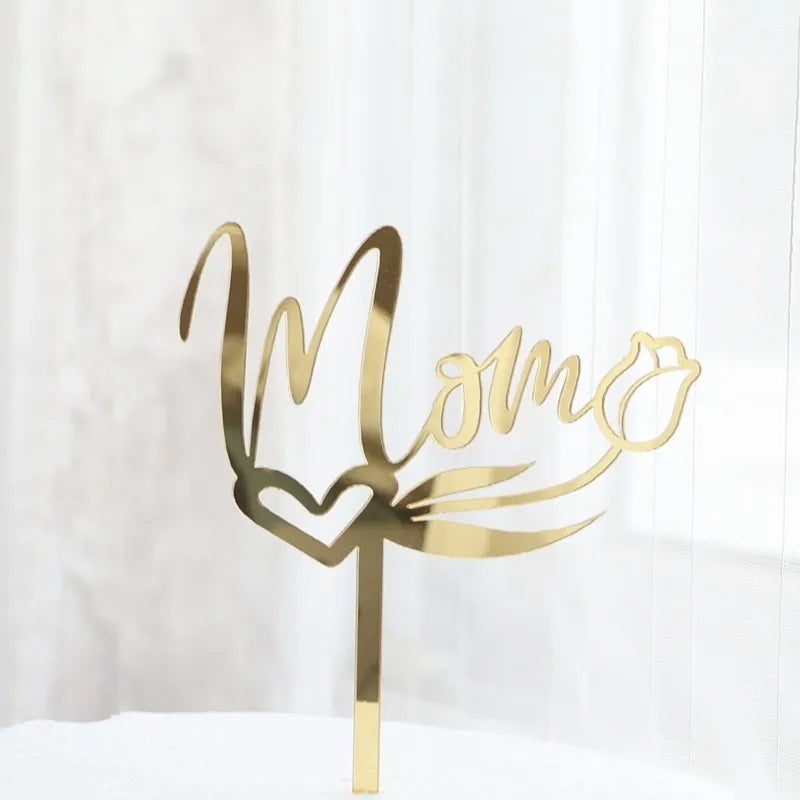 Happy Mothers Day birthday Cake Topper Gold Simple design Acrylic MOM Party Cake Toppers Mother's Day Gifts Dessert Decoration