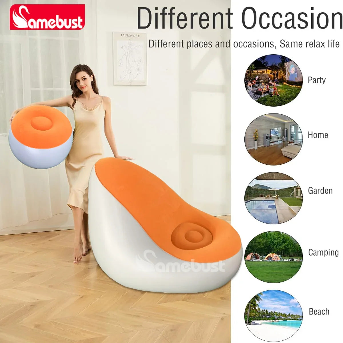Camebust Inflatable Sofa-Flocking Surface High Quailty PVC Footstool Rapid Inflation Lazy Lounge