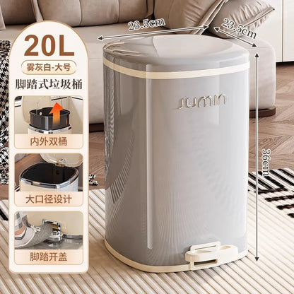 20L Luxury Large Plastic Pedal Trash Can Lidded Hands Free Step Garbage Bin Kitchen Bathroom Bedroom Living Room Garbage Bin
