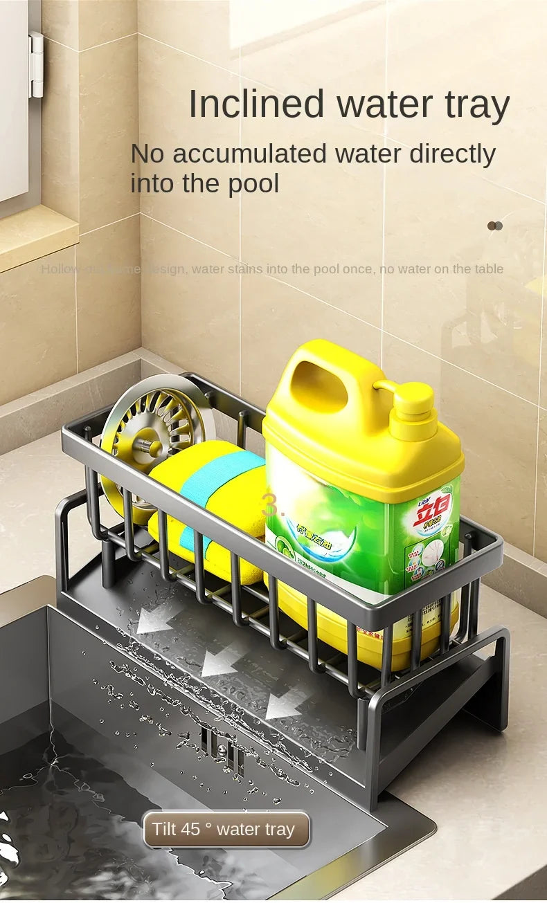 Sink Organizer Dish Brush Holder Rustproof Plastic Sink Sponge Holder with Auto Drain Tray Kitchen Soap for Brush Soap