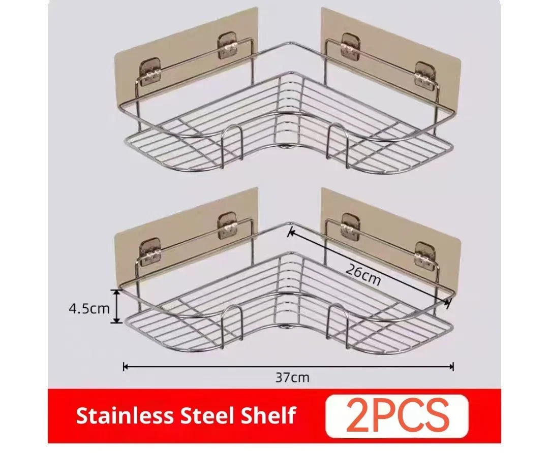 No Drilling Stainless Steel Triangle Double Layer Shelf for Bathroom Balcony Kitchen Corner Storage Space Saving Durable Design